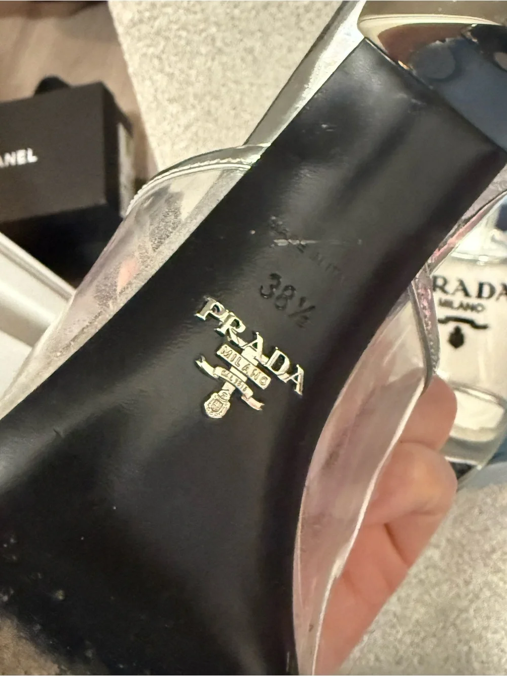 Prada White and Silver Logo Slide Sandals - Picture 4 of 4